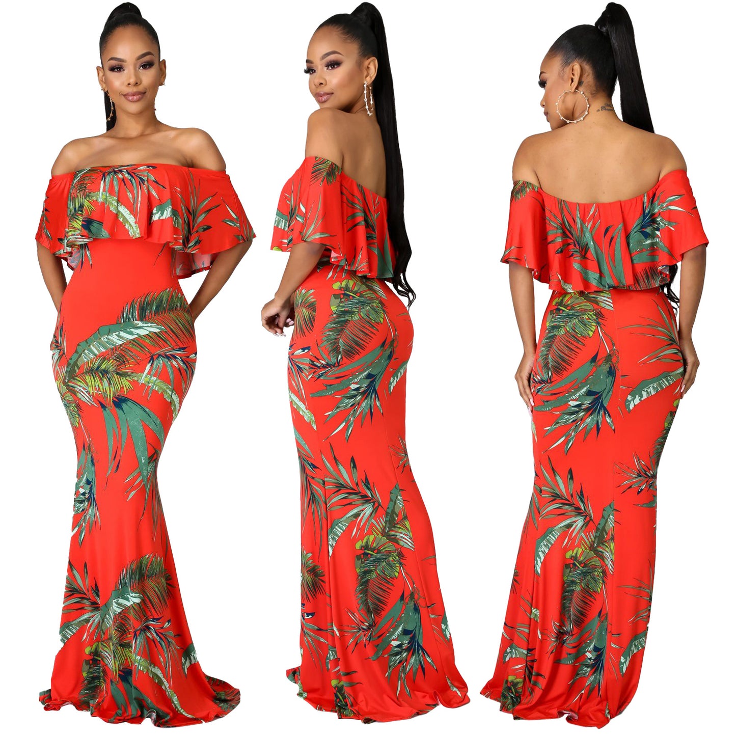 Sexy Digital Printing off-Neck Tube Top Dress