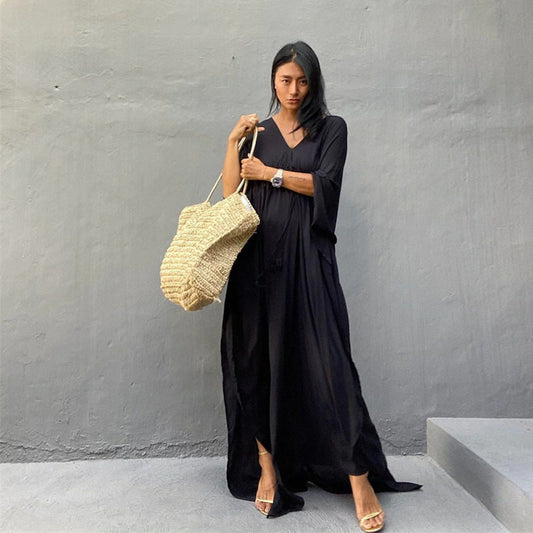 Rayon Loose Sexy Split Beach Cover Up Waist Pull Belt Vacation Skirt Bikini Cover