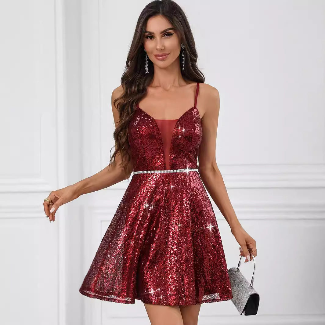 Vestido sexy con tirantes finos y espalda descubierta para mujer, ropa de discoteca