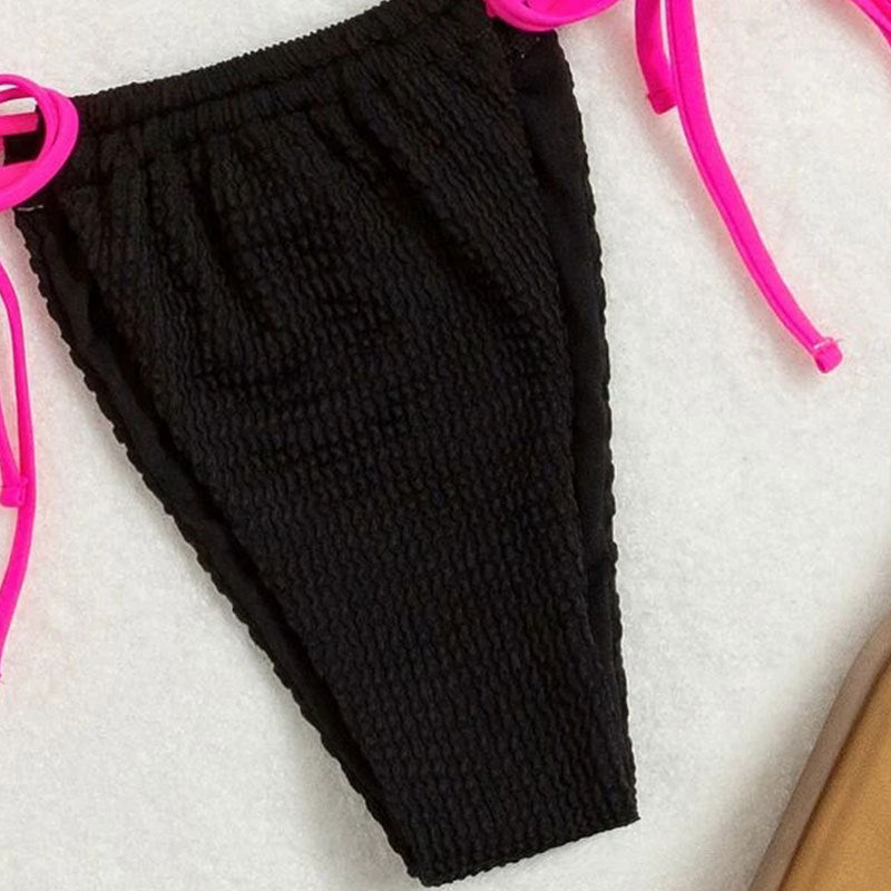 Traje de baño sexy con cuello halter y cordones para mujer, bikini triangular de cintura alta de color liso