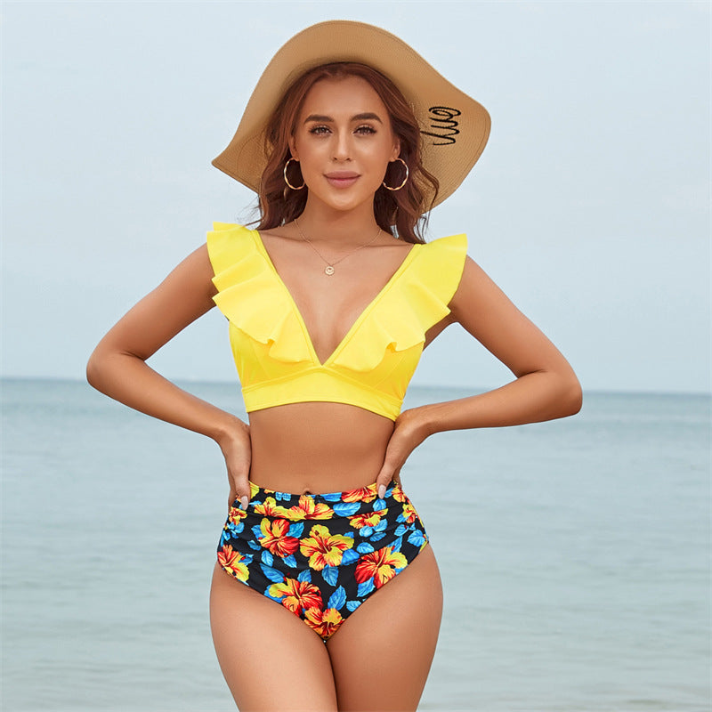 Bikini de cintura alta para mujer, traje de baño sexy con vuelo.