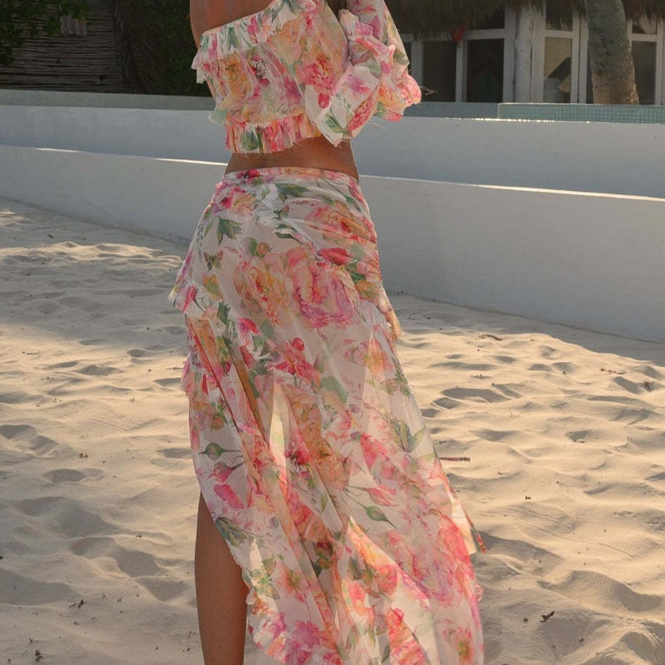 Sexy Floral Lace up Beach Skirt Set Arrival Lace Dress