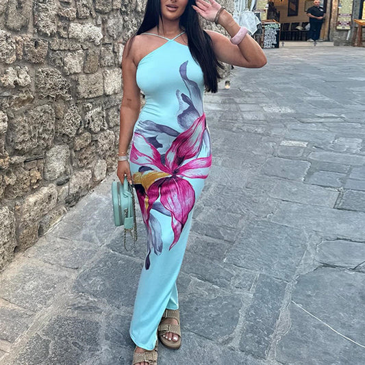 Vestido estampado para mujer, sexy, sin mangas, estilo casual, para vacaciones y a la moda.