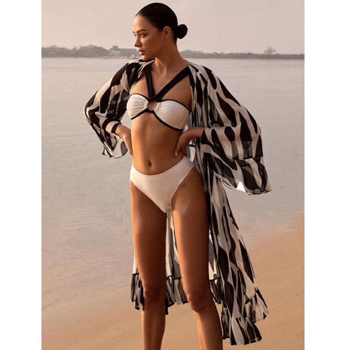 Split Three Piece Bikini Swimsuit Women Skinny Slimming Swimsuit Outfit Chiffon
