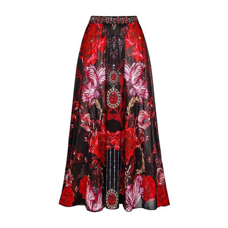 Traje de baño conservador con protector solar para mujer, falda de gasa estampada vintage, bikini