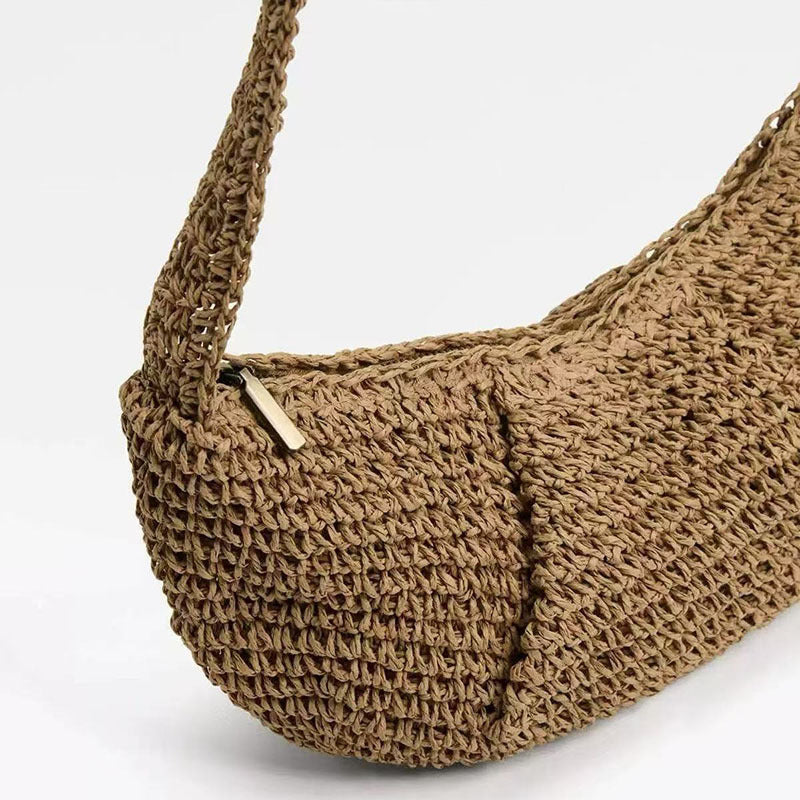 Bolso bandolera informal de paja, bolso de nicho, bolso tejido, bolso de playa para vacaciones, bolso de pecho que combina con todo.