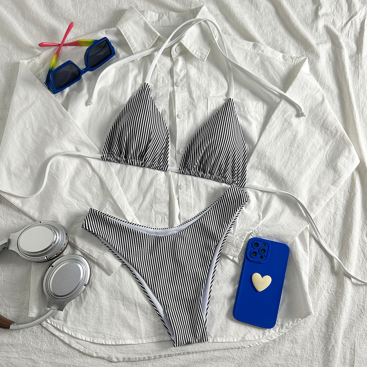 Traje de baño dividido sexy para mujer Traje de baño de fisión Traje de baño estampado a rayas