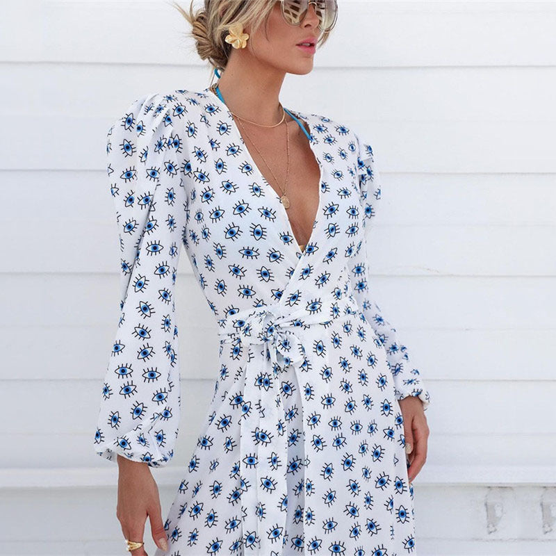 Printed Beach Cover up Sexy Cardigan Loose plus Size Seaside Vacation Skirt Beach Cover Up