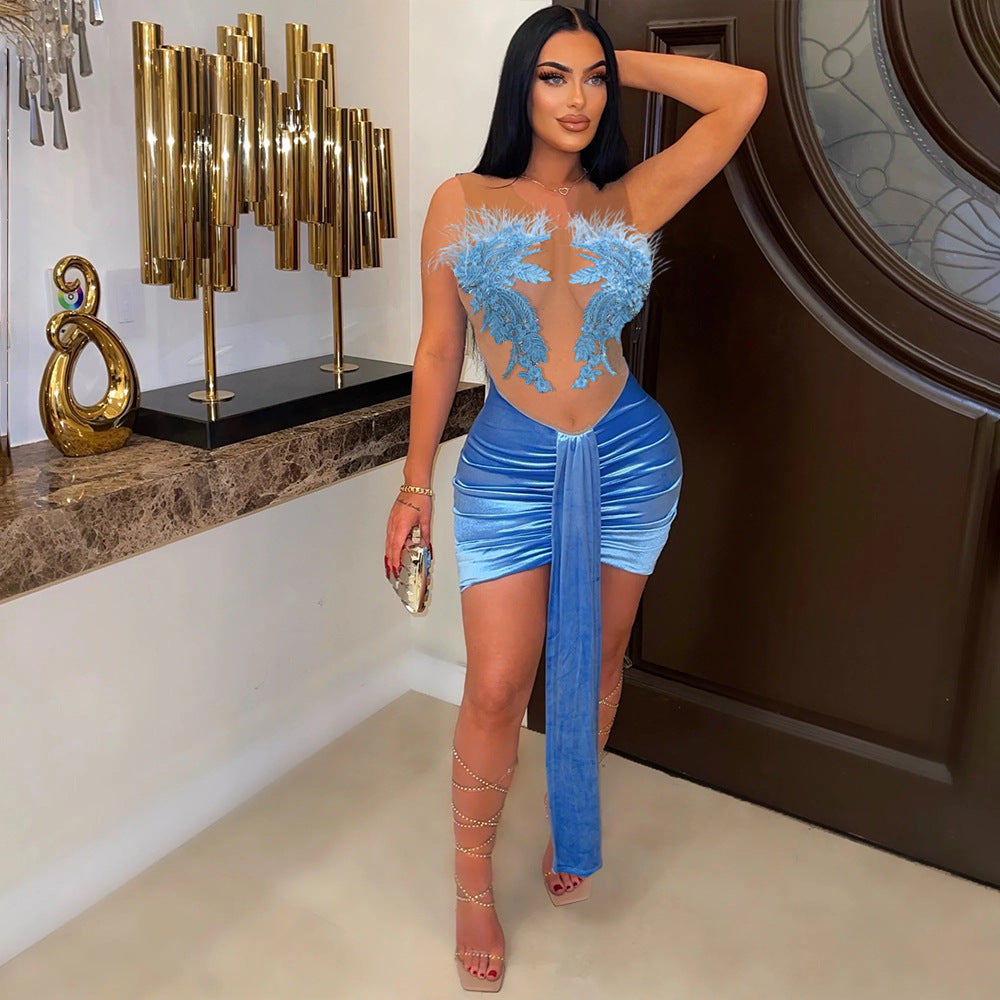 Sexy Tube Top Dress See Through Hip Wrapped Party Short Dress Women