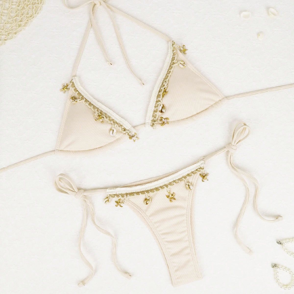 Bikini de encaje Wilhelmy Shell, bikini rosa de tres puntos, traje de baño dividido