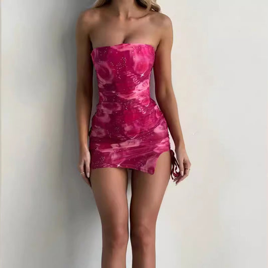 Vestido corto ajustado con abertura y estampado de tubo para mujer, sexy, de verano