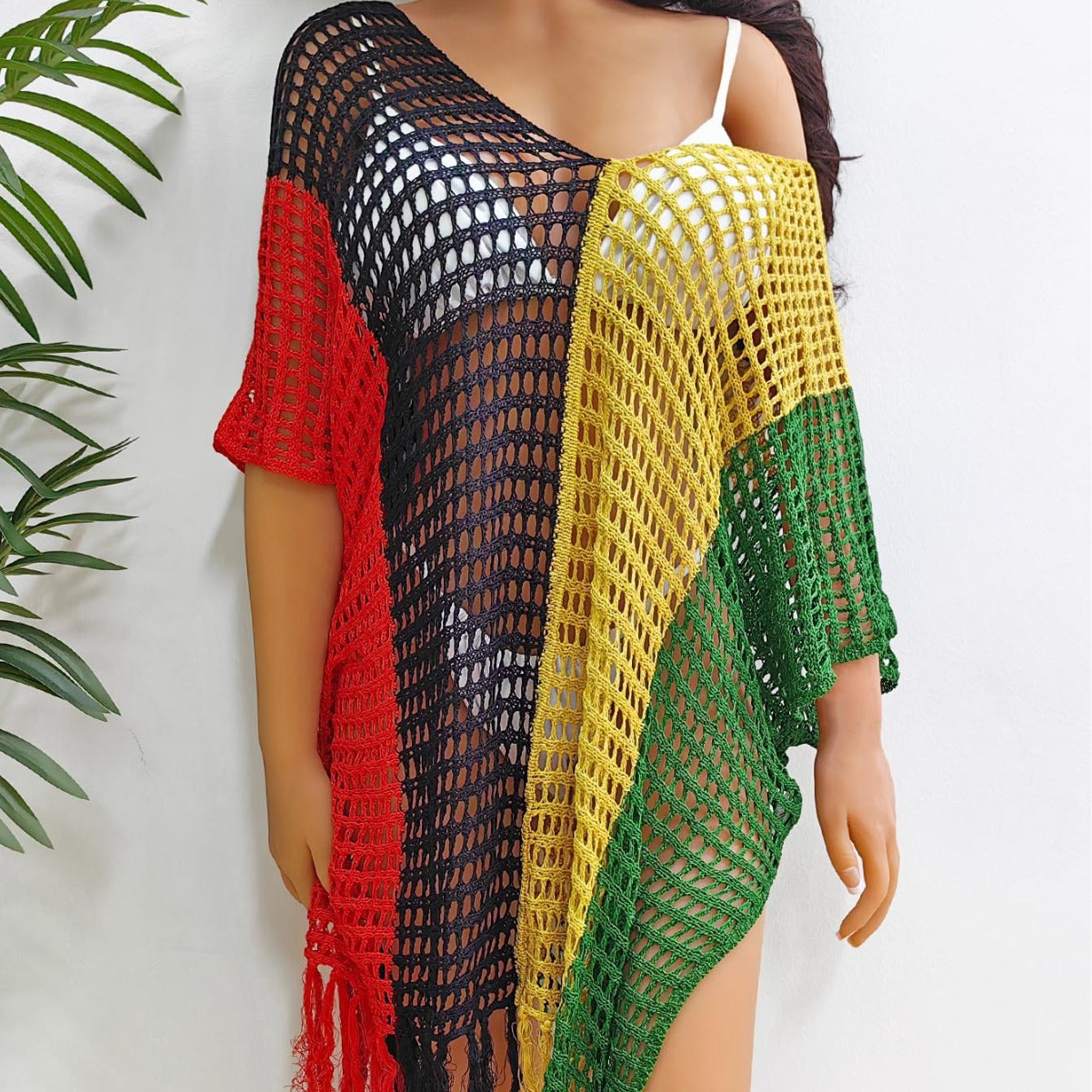 Women Beach Vacation Beach Cover Up Women Clothing Contrast Color Hollow Out Cutout Woven Shirt Sexy Dress