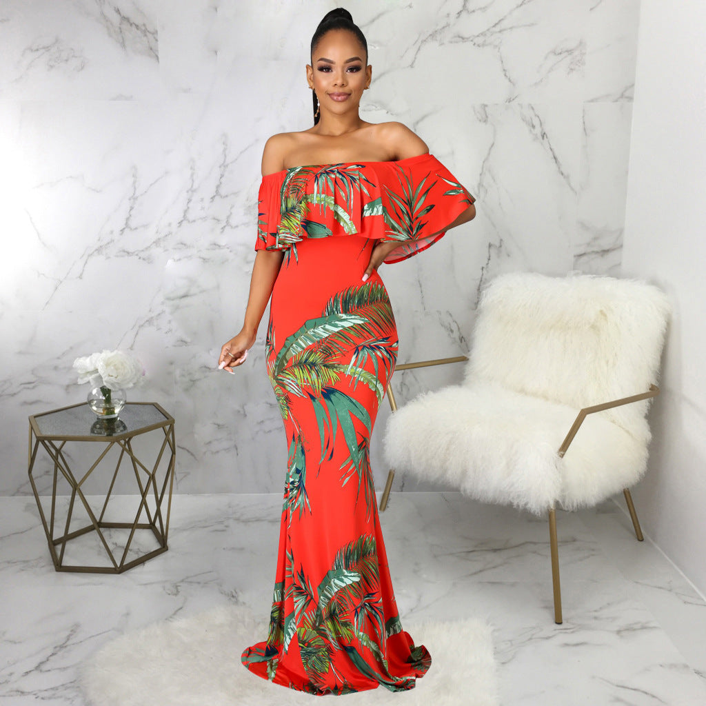 Sexy Digital Printing off-Neck Tube Top Dress