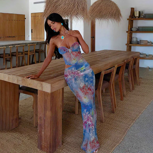 Top de tubo sexy de verano con abertura en la cintura y estampado para mujer