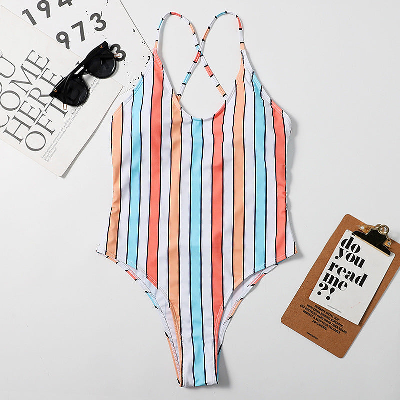 Traje de baño de bikini triangular siamés Rainbow Bar para mujer, traje de baño de playa