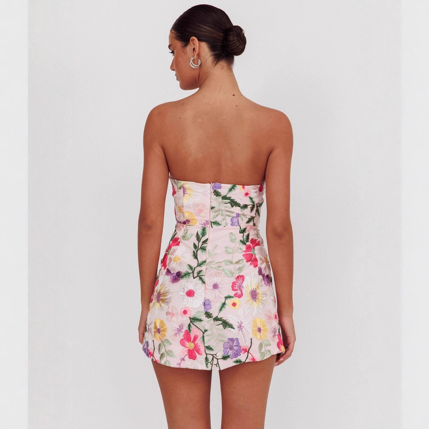 Women Slim Fit Bandeau Sling Short Niche Floral Dress