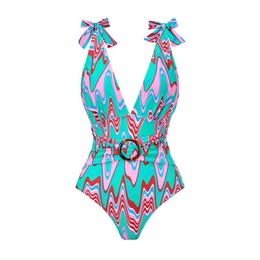 Traje de baño sexy de primavera para mujer, traje de baño con estampado conservador, conjunto de falda cruzada
