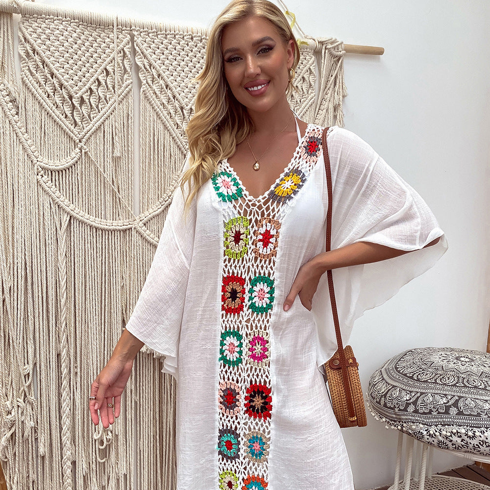 Women Dress Sun Protective Blouse Beach Maxi Dress Mesh Chiffon Midi Dress