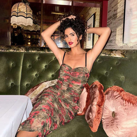 Robe d'automne rétro sexy à bretelles plissées et dos nu pour femme