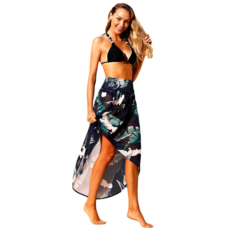 Summer Women Tropical Leaf Print Chest Wrapped Beach Dress