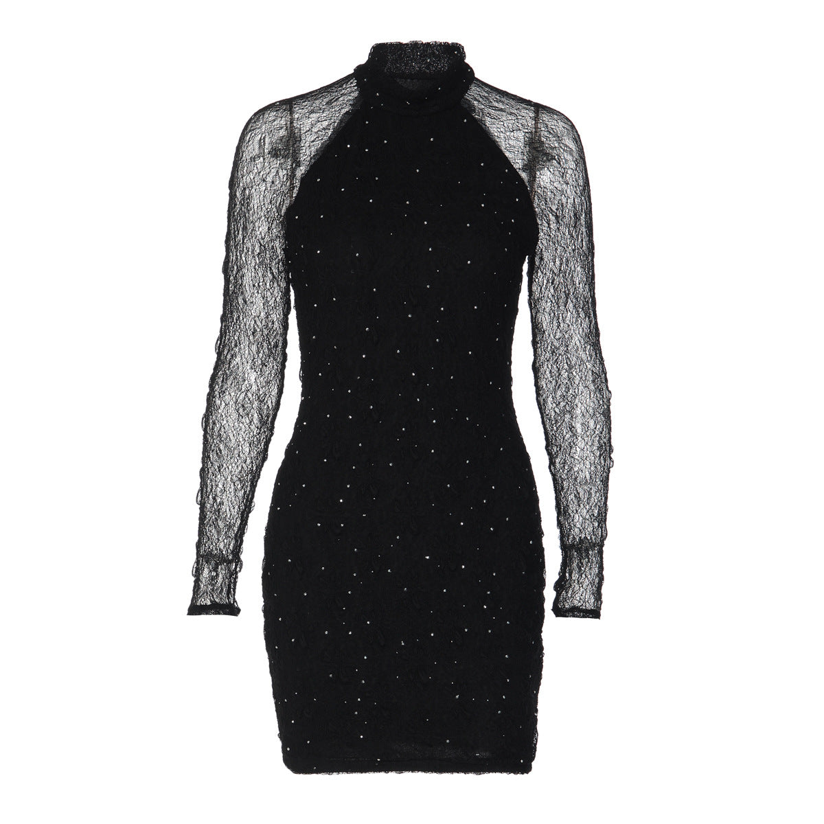 Robe fourreau sexy et moulante en dentelle à strass pour femme, manches longues, hiver.