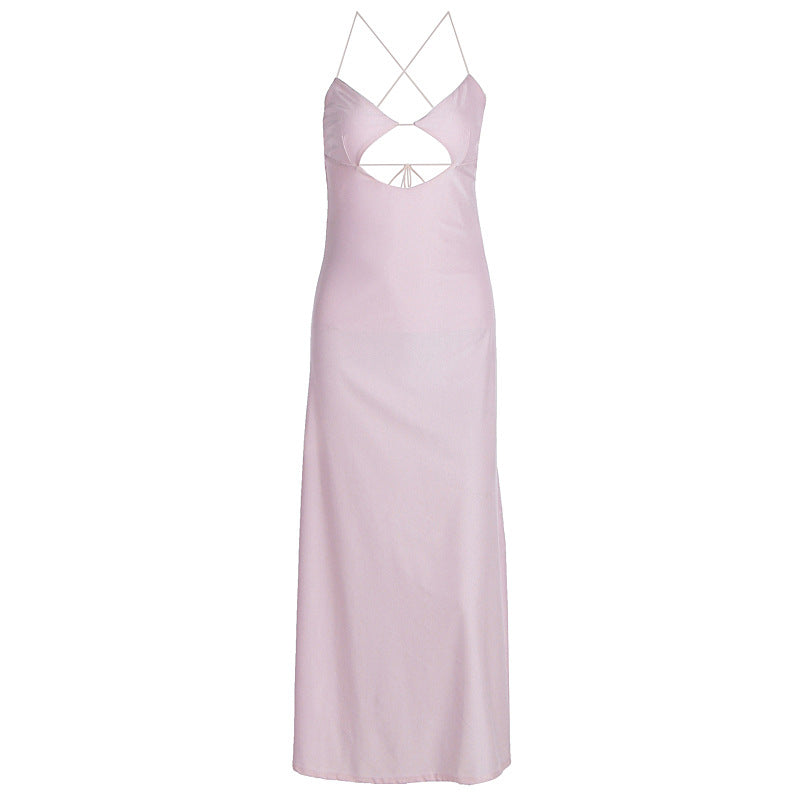 Summer Sexy Wind Cutout Sling Backless Slim Tall Looking Split Dress