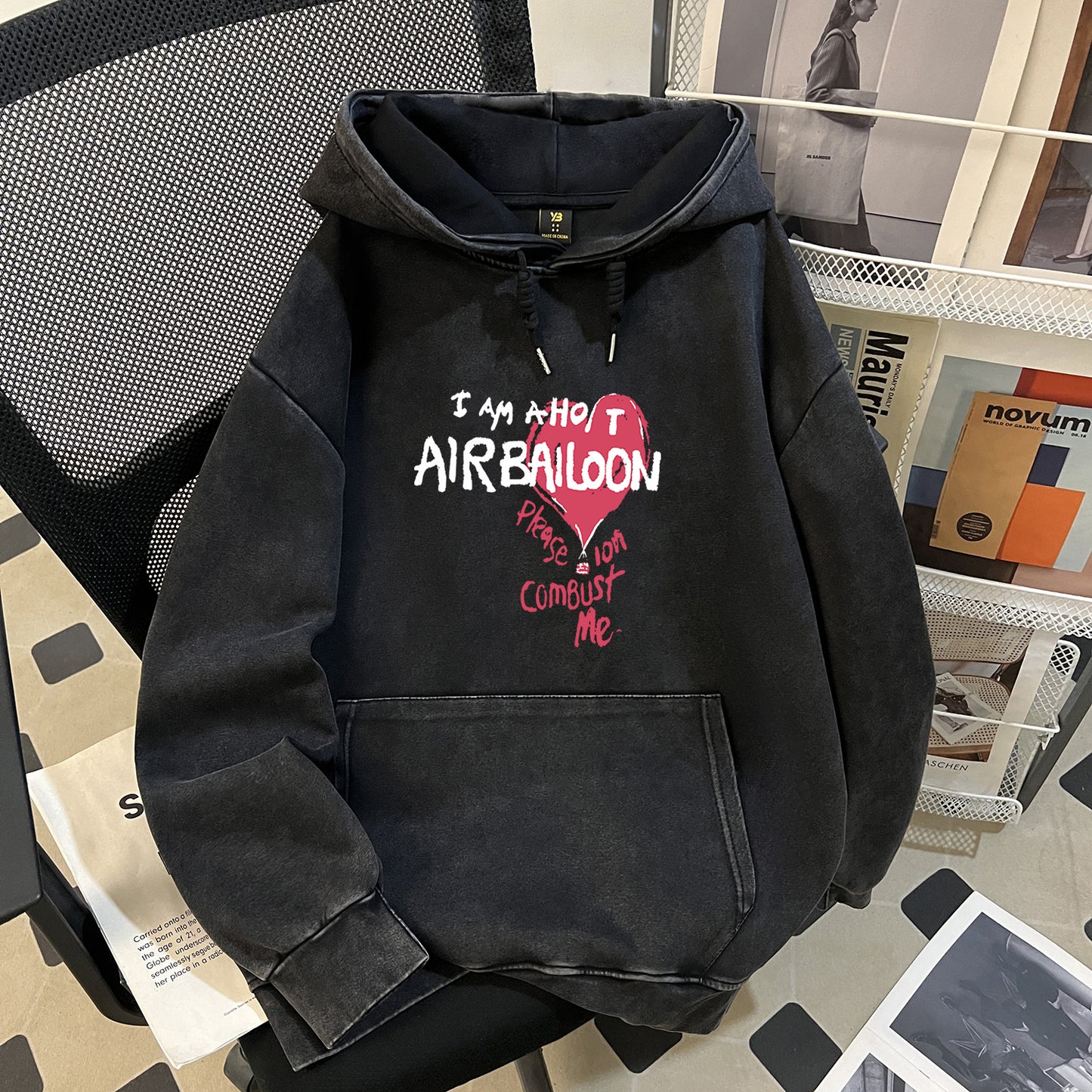 Casual All Match Washed Pure Cotton Chinese Cotton Composite Hooded Sweater Trend Retro Washed Distressed Batik Top