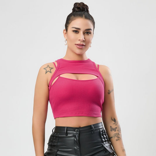Blusa sexy multicolor con escote ahuecado y diseño sexy para mujer, ropa ajustada para mujer
