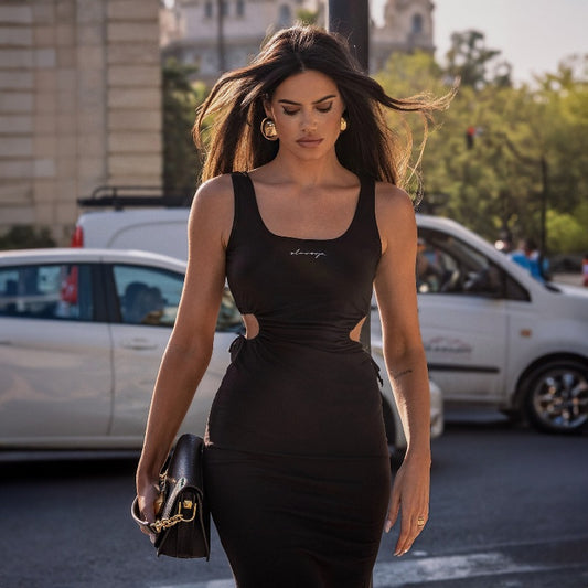 Robe moulante sexy à lacets et col en U pour femme, couleur unie, été