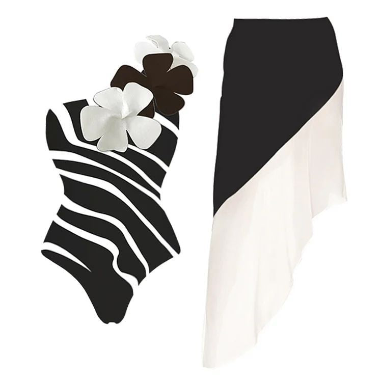 Flying Edge One Piece Women Swimwear Retro Cover Belly Slimming Swimsuit Holiday Beach Dress