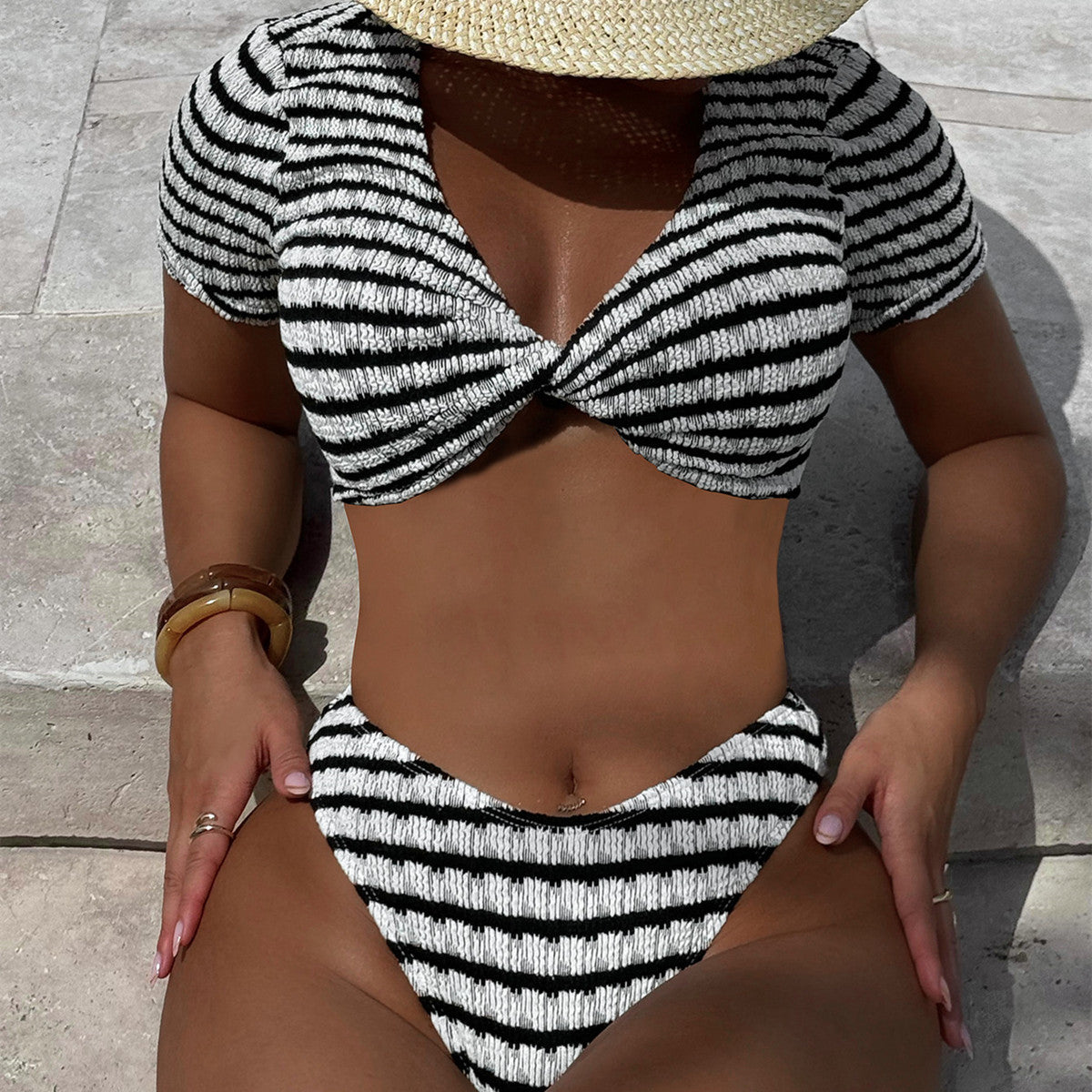 Traje de baño para mujer, traje de baño separado, bikini sexy de color blanco y negro en contraste