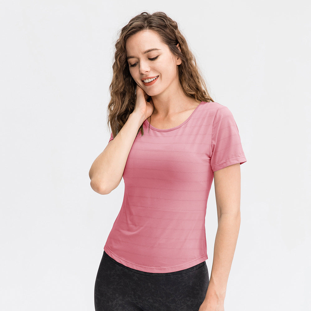 Ropa de yoga holgada de primavera y verano para mujer, camiseta de manga corta de nailon transpirable para correr, camiseta deportiva informal para fitness