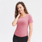 Ropa de yoga holgada de primavera y verano para mujer, camiseta de manga corta de nailon transpirable para correr, camiseta deportiva informal para fitness