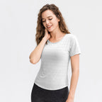 Ropa de yoga holgada de primavera y verano para mujer, camiseta de manga corta de nailon transpirable para correr, camiseta deportiva informal para fitness