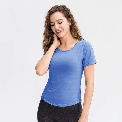 T-shirt de sport ample printemps-été, manches courtes, en nylon respirant, idéal pour le yoga et la course à pied.