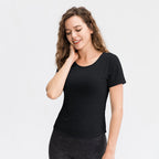 Ropa de yoga holgada de primavera y verano para mujer, camiseta de manga corta de nailon transpirable para correr, camiseta deportiva informal para fitness
