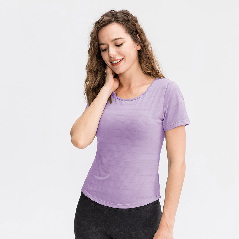 Ropa de yoga holgada de primavera y verano para mujer, camiseta de manga corta de nailon transpirable para correr, camiseta deportiva informal para fitness