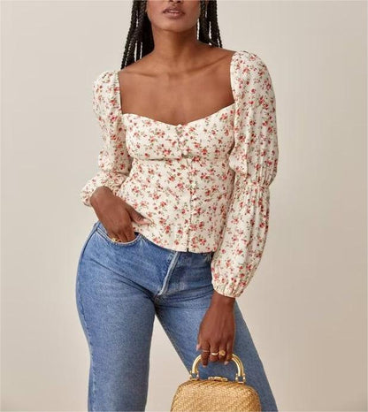 Chemise à manches longues imprimée rétro avec fermeture éclair, collection printemps-été femme