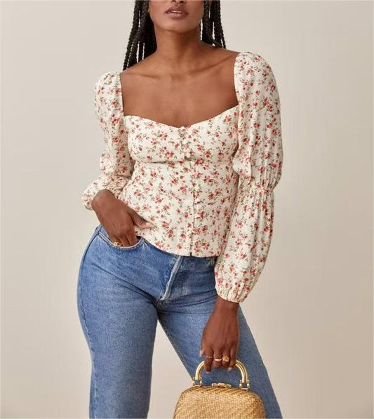 Chemise à manches longues imprimée rétro avec fermeture éclair, collection printemps-été femme