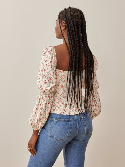 Chemise à manches longues imprimée rétro avec fermeture éclair, collection printemps-été femme