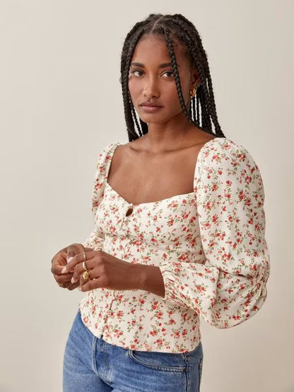 Chemise à manches longues imprimée rétro avec fermeture éclair, collection printemps-été femme