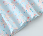 Summer Women Clothing Blue Background Floral Print Chest Pleated Flared Sleeve Square Collar Sheath Dress Yvonne