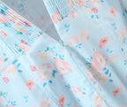 Summer Women Clothing Blue Background Floral Print Chest Pleated Flared Sleeve Square Collar Sheath Dress Yvonne