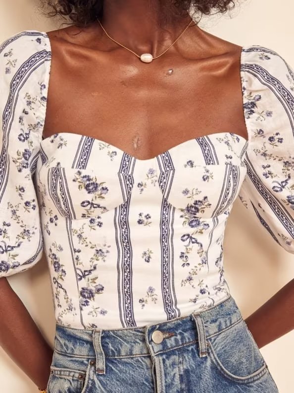Chemise imprimée à rayures bleues Summer Wind pour femme, manches courtes