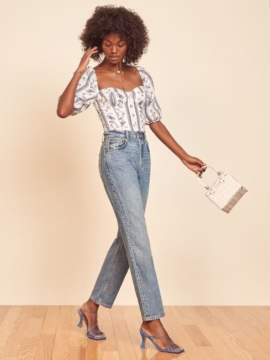 Chemise imprimée à rayures bleues Summer Wind pour femme, manches courtes