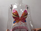 Top de espectáculo con lentejuelas para danza del vientre, sujetador de mariposa con lentejuelas, top de mariposa con lentejuelas para escenario de discoteca DS