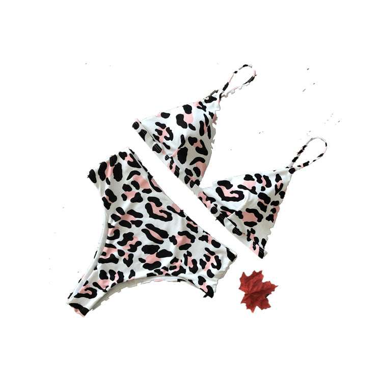 Bikini con estampado de leopardo y piel de serpiente para mujer, traje de baño de cintura alta con estampado de algodón dividido
