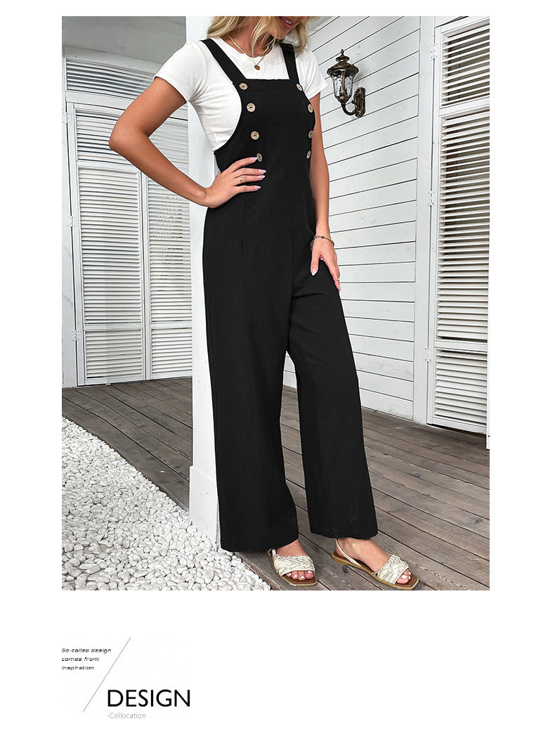 Pantalones de verano azules rectos con tirantes para mujer