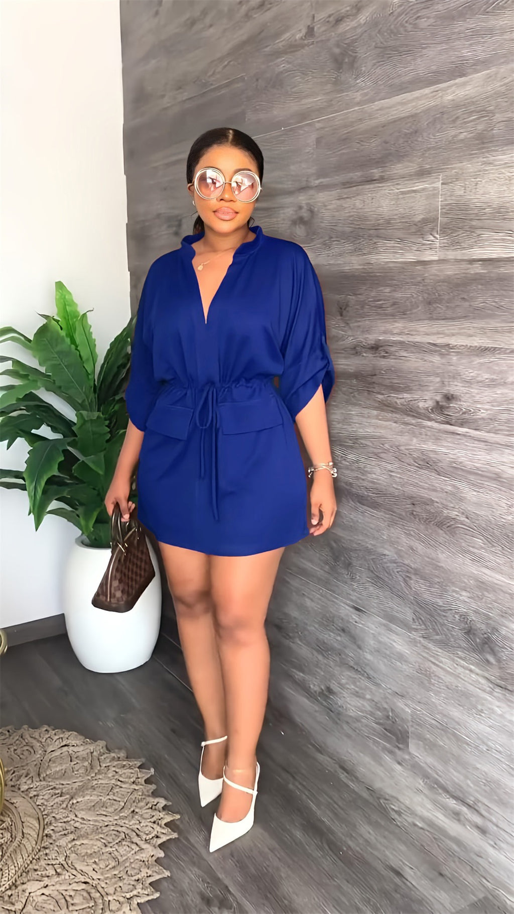 V neck Loose Waist Tight Workwear Short Summer Casual Women Dress PLAYA