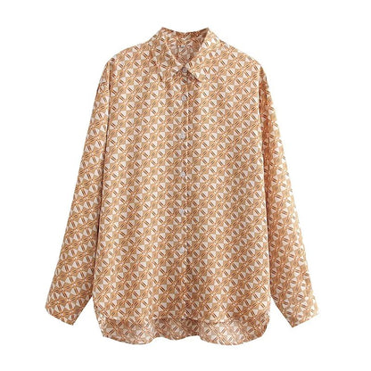 Camisa de manga larga con estampado de colores franceses para mujer, informal